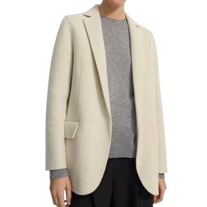 Theory Boy Jacket Double Faced Chevron Wool Notch Collar Open Front Jacket Coat